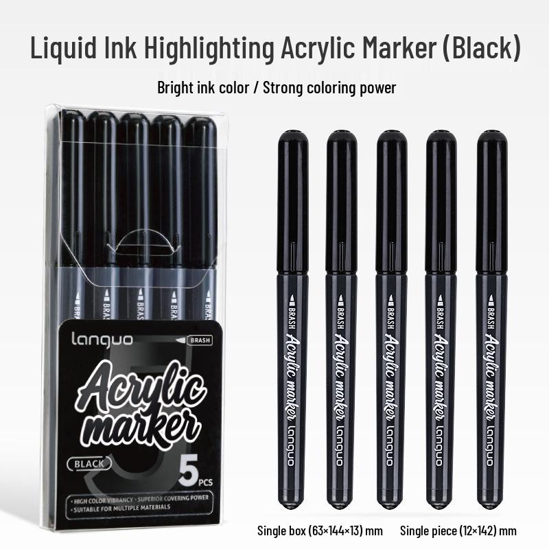 Waterproof Acrylic Marker Pen Set: Blue, Gold, Silver, White, Black Highlight Pens for Student Art Waterproof, Fade-resistant, Strong Coloring, 1-4mm чёрный
