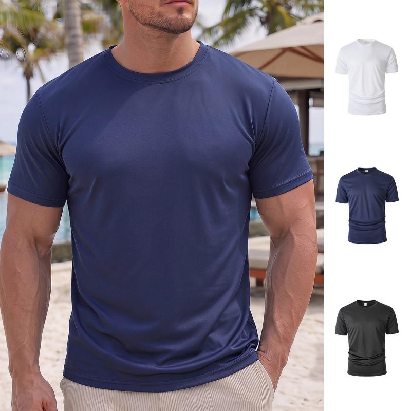 Men Solid Color Crew Neck Short Sleeve Summer Casual Sports T Shirt