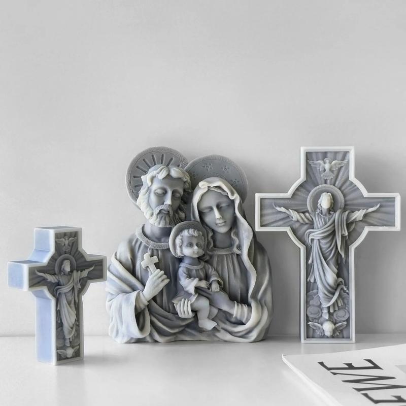 Handmade Aroma Candle Plaster Resin Sculpture Ornament Mold Home Decor Crafts Making DIY Jesus Cross Portrait Silicone Mold