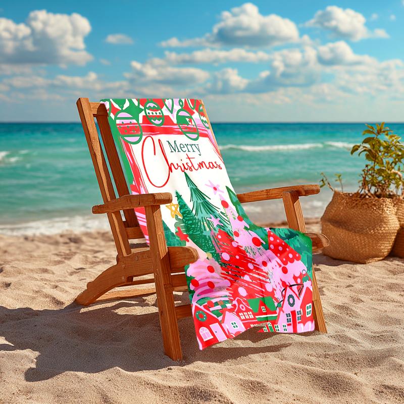 1Pc Christmas Village Scene Beach Towel Quick Dry Multiuse For Beach Pool Gym Yoga Home Travel Christmas Halloween Xmas Gift S183