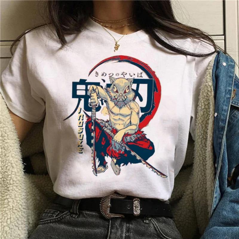 Japanese Anime T-shirt Demon Slayer Oversize Women Clothing Nezuko Kawaii Tees Tanjirou O-Neck Graphic Female Tshirt Manga Tops