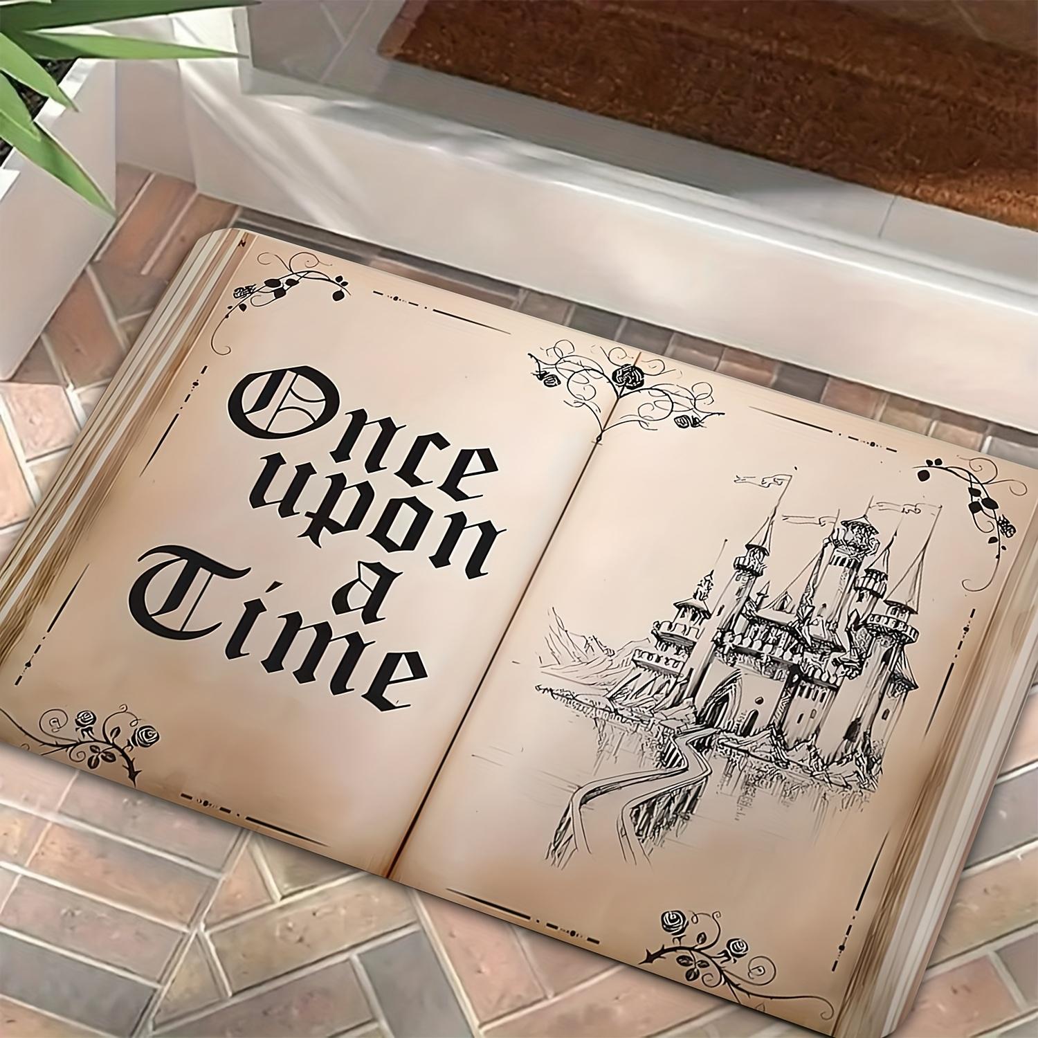 

Vintage Book Castle Doormat Storybook Rug, Soft Polyester Non-Slip Machine Washable Door Carpet for Literary Home Decor 40x60cm