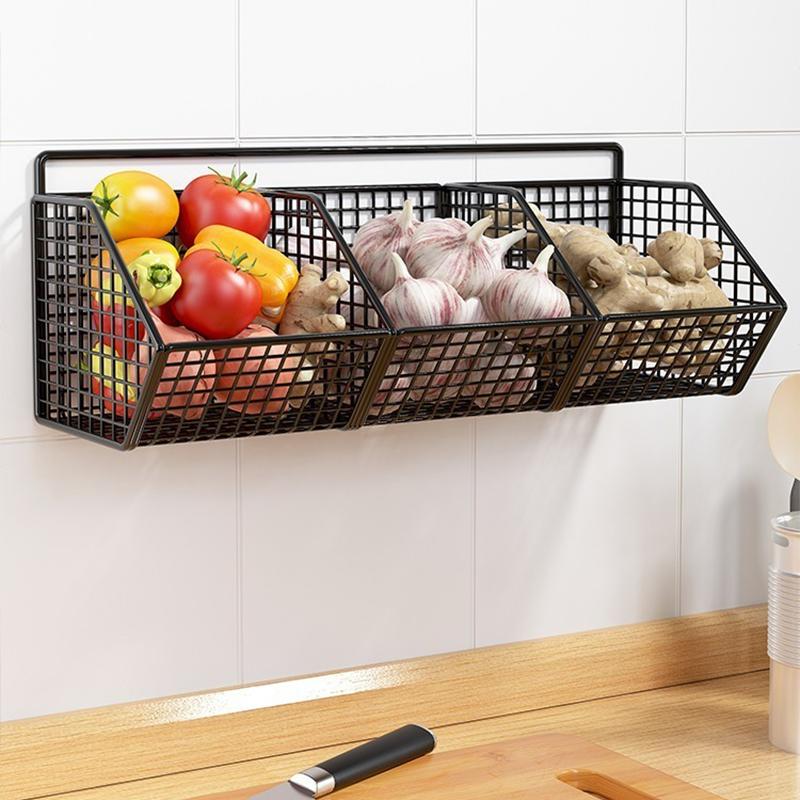 1PC Durable Metal Rack Heavy-Duty With Open Grid Design Space-Saving Vertical Garlic Wall Shelf For Vegetables 2 Sizes