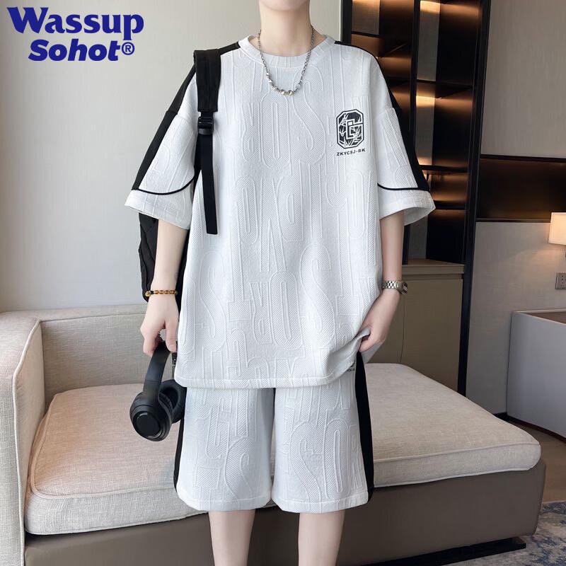 Wassup Sohot Men s Jacquard Short Sleeve T-shirt Set XL