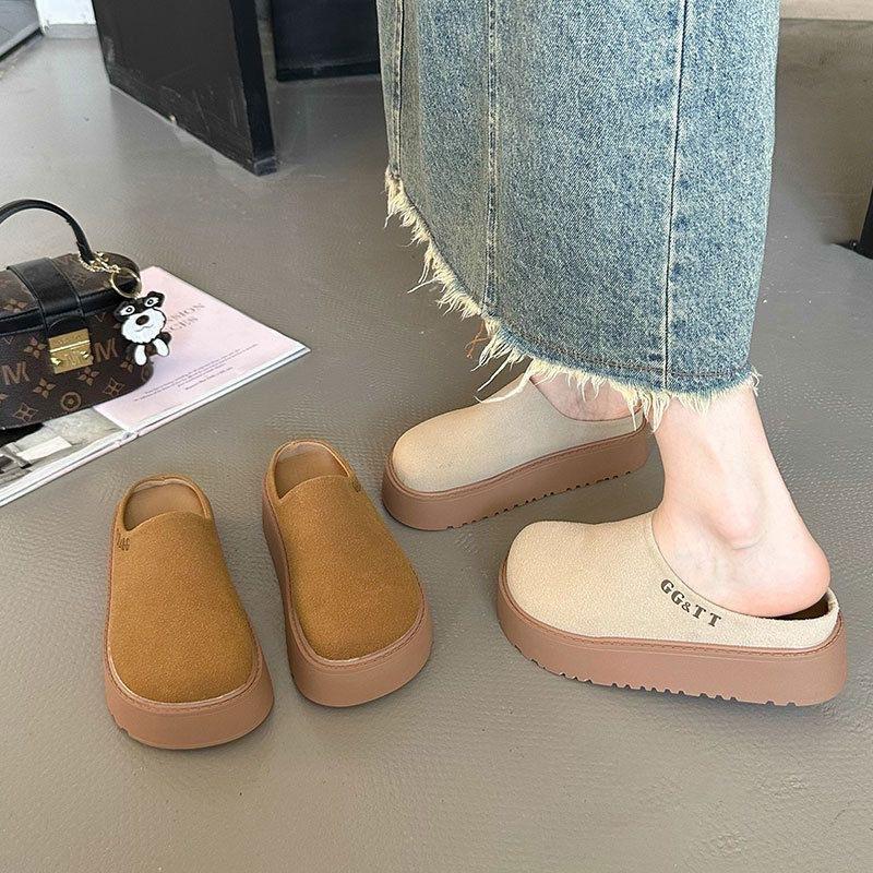 Retro Thick-bottomed Birkenstock Bag Head Half Slippers Spring and Summer New Heightening Outer Wear Lazy Boken