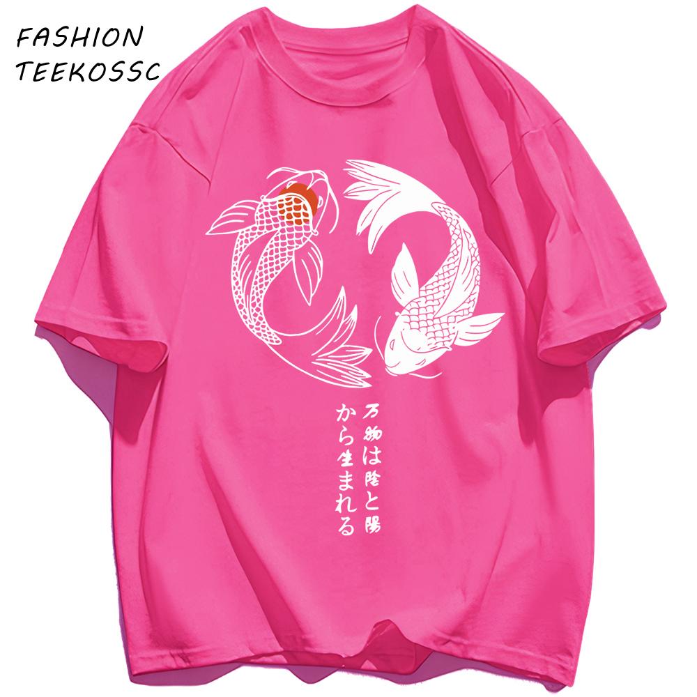 Two Koi Fish Swimming In Watermen T Shirts AllMatch Soft Short Sleev Fashion Summer Basics TShirt Unisex Cotton Loose Top