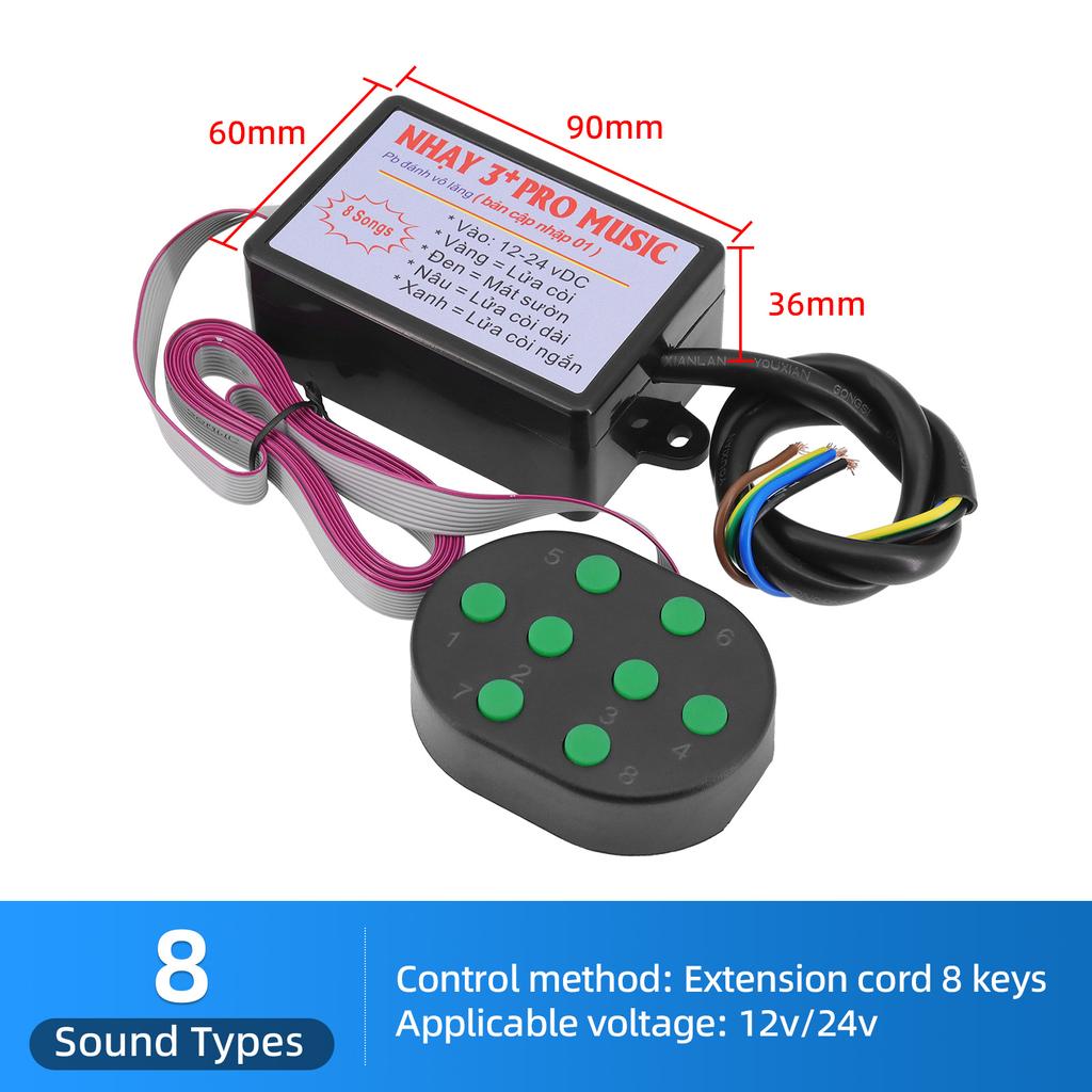 8 Sounds Musical Electronic Horn Controller 3+ Pro Music Rapid Horn Relay 12-24V 8Tones 12 Tones Horn for All Car Motor Truck