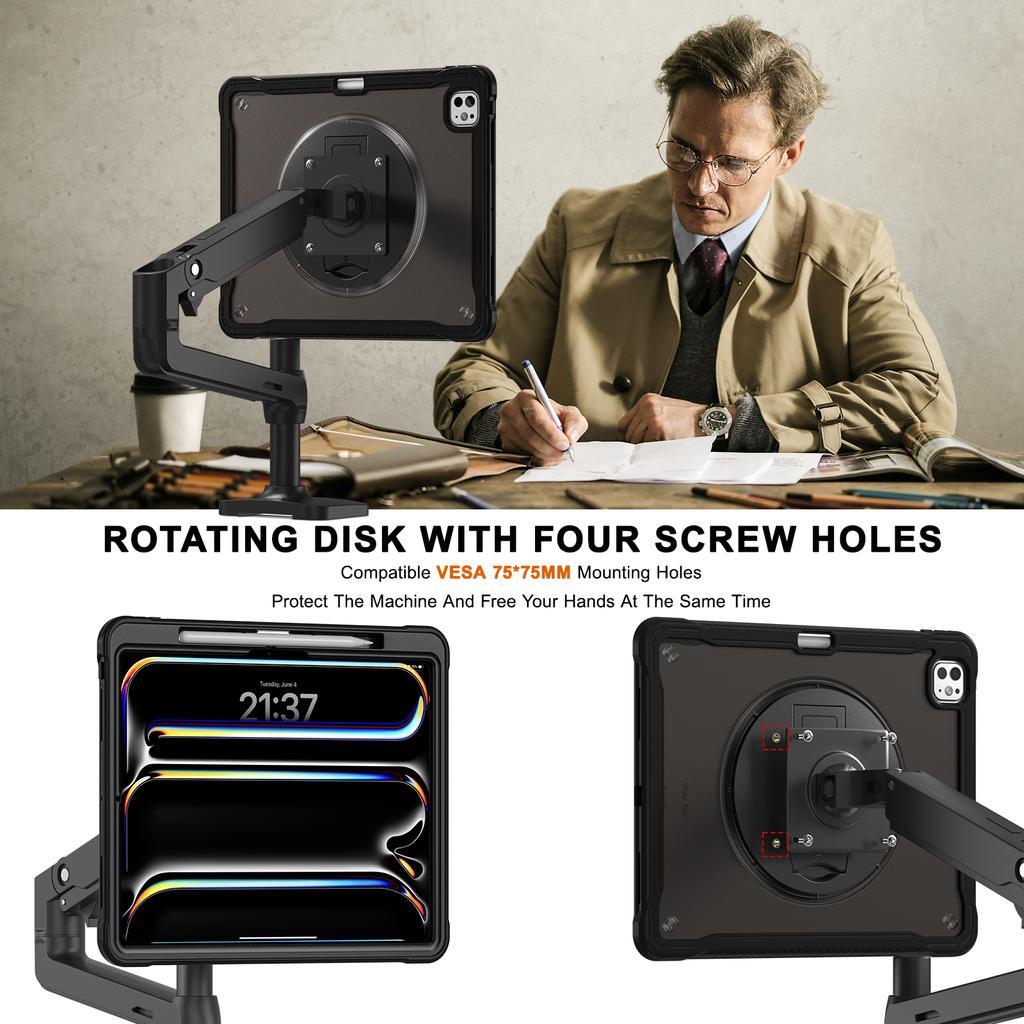 For iPad Pro 13 (2024) Case Kickstand PC+Silicone+TPU Tablet Cover