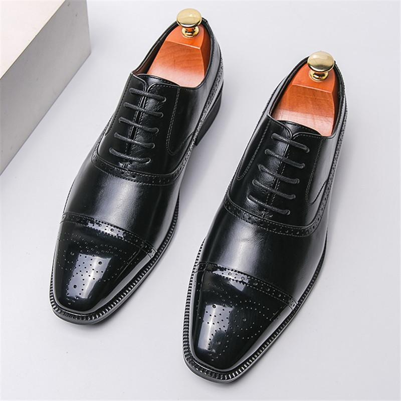 New Men's Pointed Business Office Patent Leather Casual Brogues Oxford Shoes Male Formal Wedding Dress Homecoming Footwear