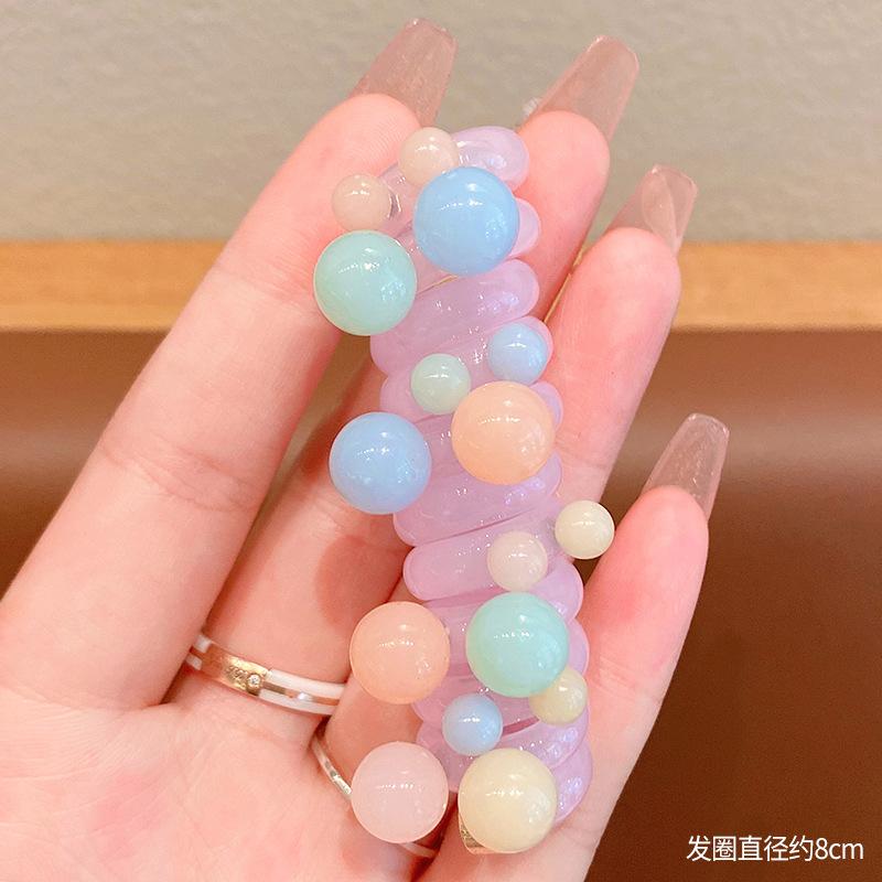 1PC New Lovely Beaded Big Flowers Elastic Spiral Hair Rope Head Rope Ponytail Hair Ring Rubber Band Headdress For Kids