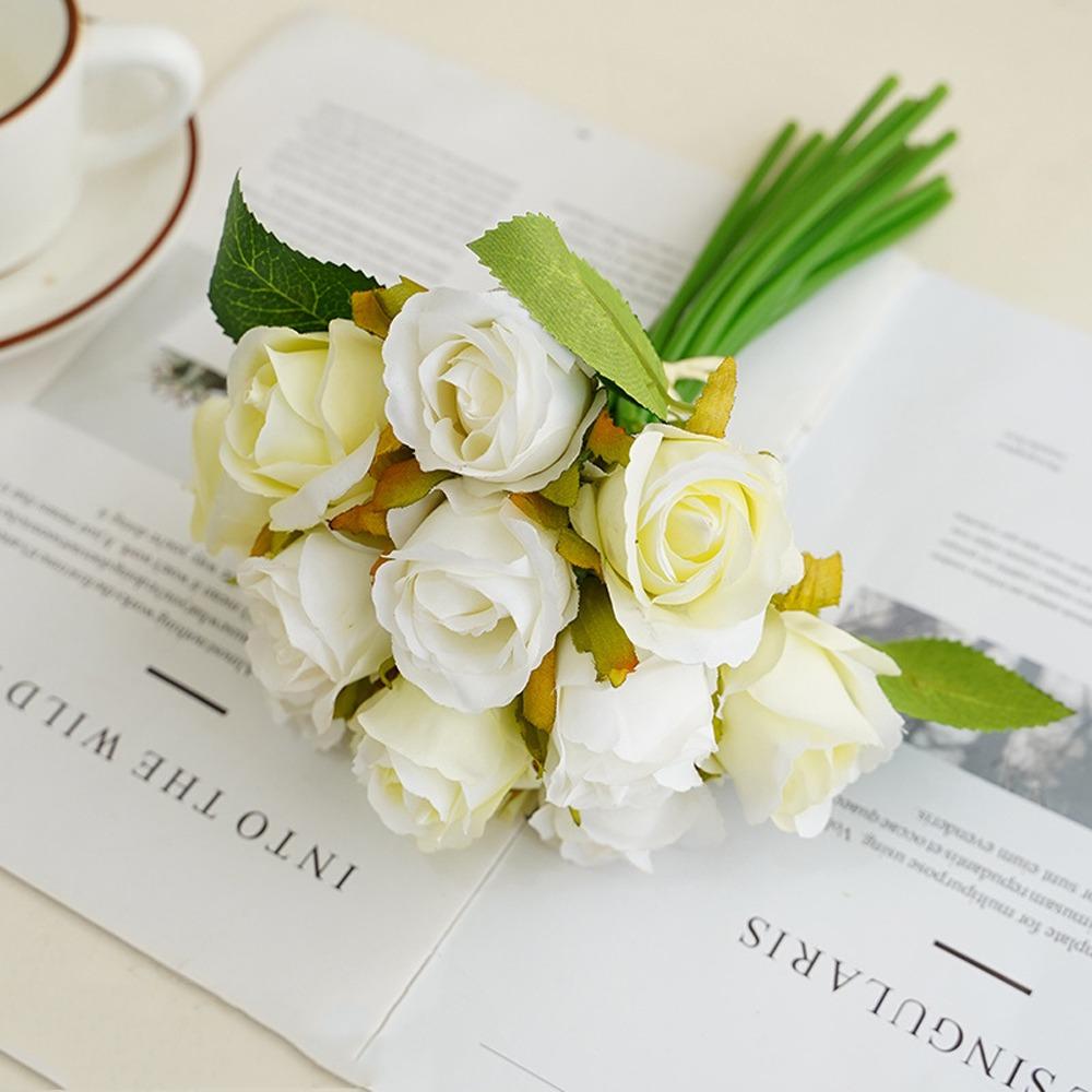 12 Head Artificial Rose Bouquet Plastic Fake Flowers Simulation Rose Flower  Birthday Decor