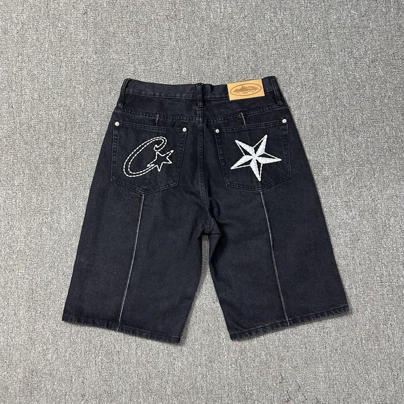 Mens Distressed Denim Shorts With Star