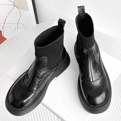 Autumn and Winter New Elastic Thin Boots Women's British Thick-soled Martin Socks Boots Versatile Knitted Velvet Short Boots