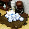 Miniature Teaware Set Model For Children And Collectors With Blue White Porcelain Teapot Cup Tray Doll House Furniture