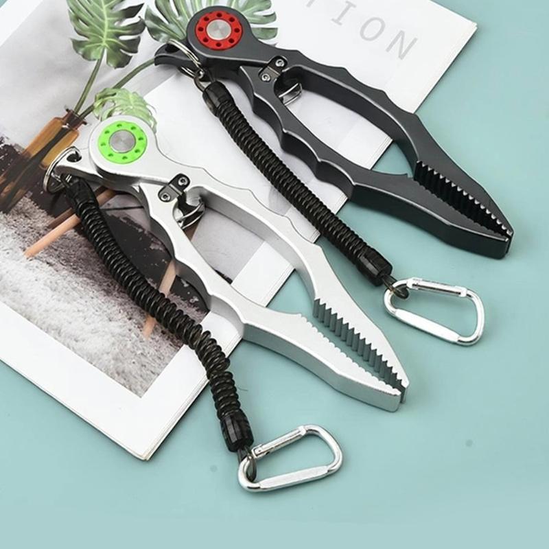 Fishing Pliers with Coiled Strap Portable Fish Mouth Grabber Fish Grippers Replacement Clamps Fish Holder Grippers Tool