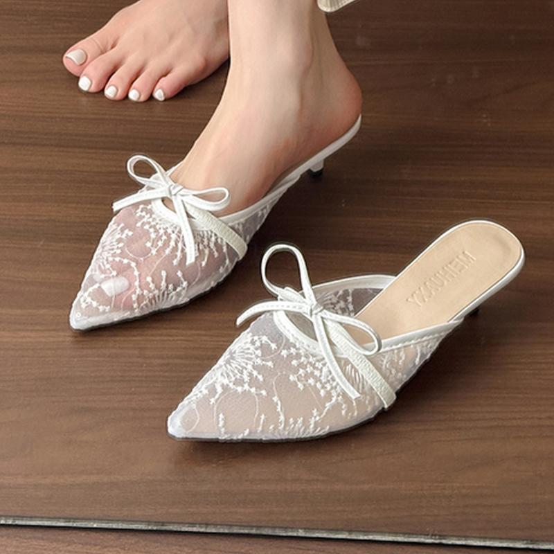 Fashion Bow Women Slippers Pointed Toe Fashion Mules Shoes Elegant Sexy Woman Sandals 2025 Summer Slingback Pumps Luxury Zapatos Mujer