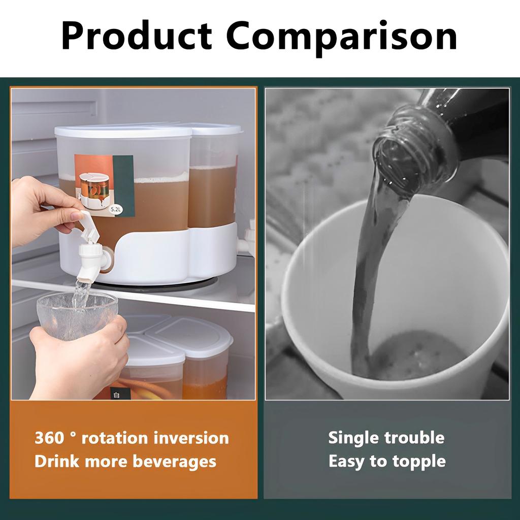 5.1L Drink Dispenser with Leakproof Faucet 360° Rotatable Juice Jug Dispenser for Parties 3 Compartment Removable Beverage