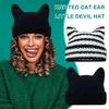 Nowa japońska czapka beanie Ins Mały Diabeł Pasiasta Dzianinowa Wełniana Czapka Jesień Zima Ciepła Urocza Uszy Kota Szpiczasta Pulower Damskie Czapki