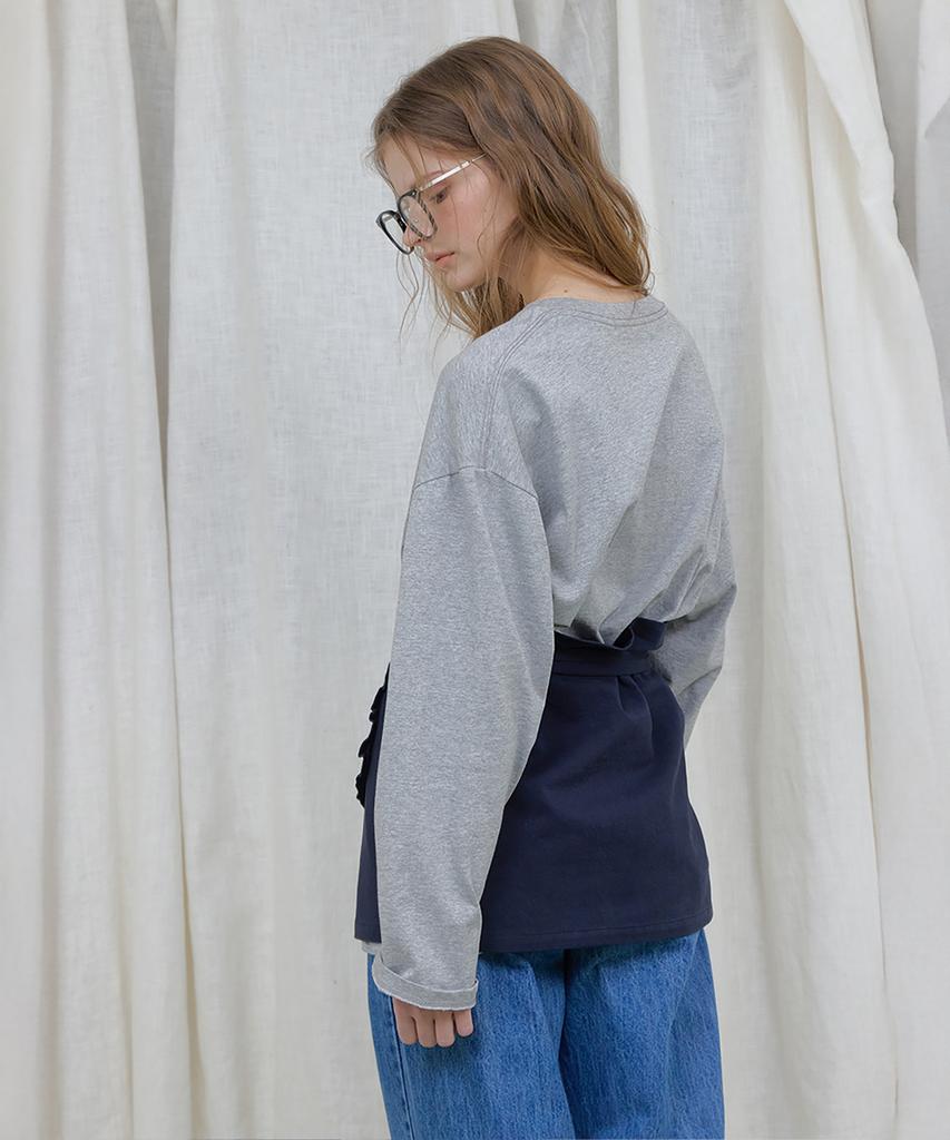 Lonkeu Cotton Apron Layered Wrap Skirt (Navy)