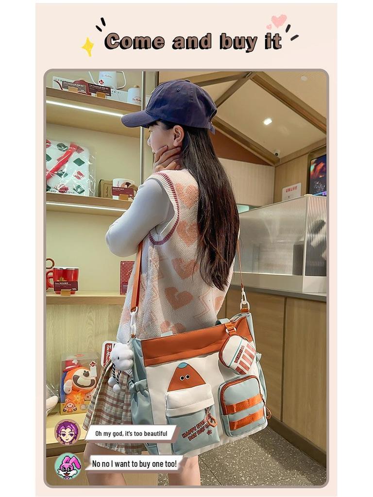 Color-Block Korean Style Large Capacity Crossbody Tote Bag for Students