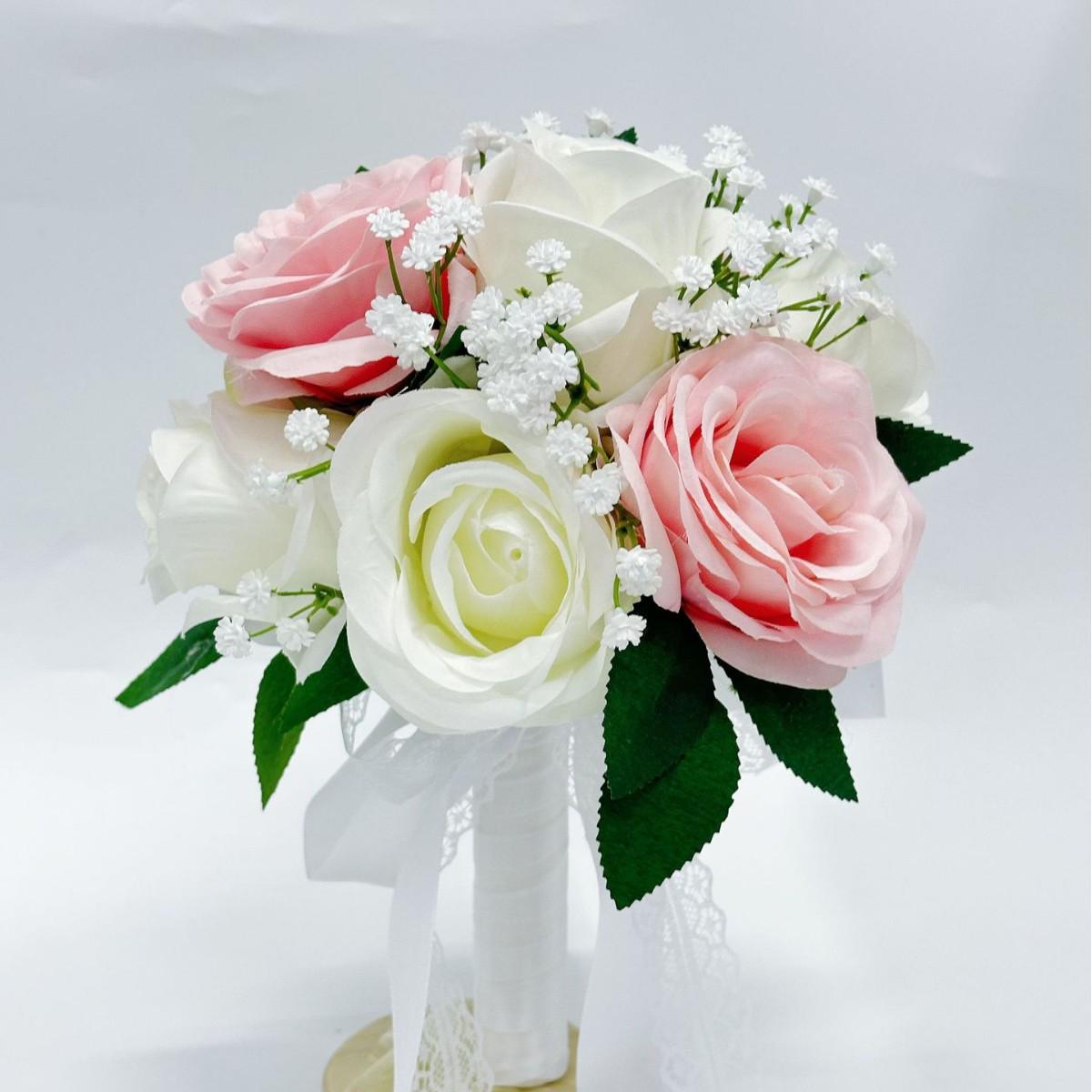 

Свадебный букет из искусственных европейских роз на заказ для свадеб, фотосессий и Дня святого Валентина розовый