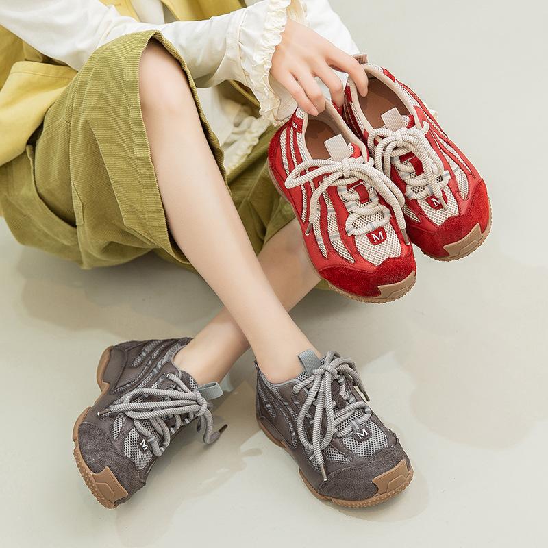Spring New Arrival Genuine Leather Mesh Women Dad Shoes Hidden Wedge Platform Sneakers Retro Casual Comfortable Walking Shoes