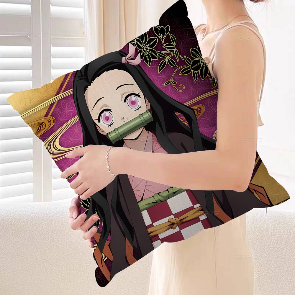 Cartoon Character Kamado Nezuko Cushion Cover Polyester Sofa Cushions Decorative Throw Pillows Home Decoration Pillowcover