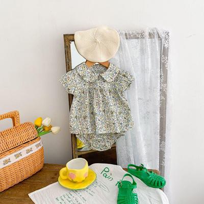 Summer 2025 Baby Girl Orchid Flower Peter Pan Collar Top & Pants Set