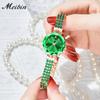 Cute and stylish crystal bracelet watch with waterproof quartz Simple A great gift idea for a luxury green women's movement. design. bangle. Small,