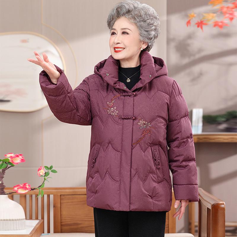 Grandma s Embroidered Winter Jacket: Thickened Velvet Cotton for Elderly Women 4XL for 135-150 Jin