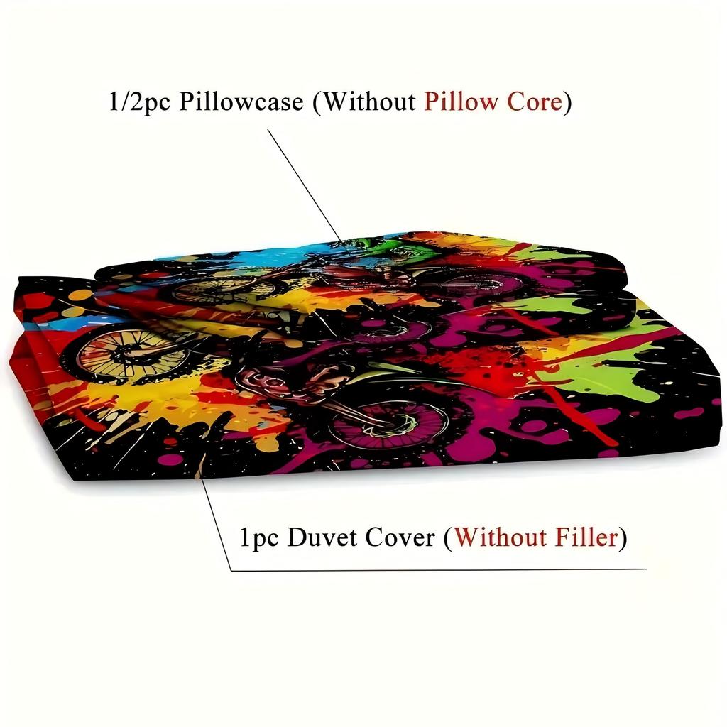 Extreme Sports Color Tie Dye Dirt Motorcycle 3D Print For Boys Men Bedding Cover Pillowcase Colorful Graffiti Style Duvet Cover