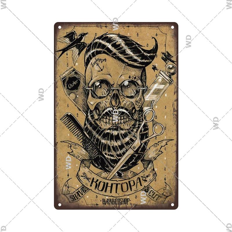 Classic Barber Shop Vintage Tin Signs Decorative Metal Plaque Metal Retro Wall Plates Salon Haircut and Shave Poster Wall Decor