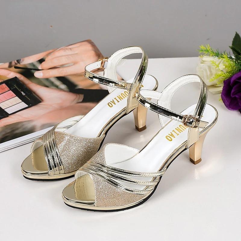 Fashion Summer High Heels Sandals Women Heeled Shoes Peep toe Fashion Brand Women Sandals Casual Lady Heels 6cm Gold Silver