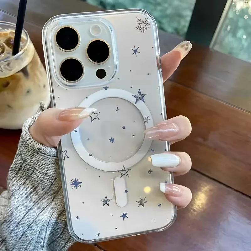 INS Little Blue Star Creative Cute For Magsafe Magnetic Phone Case For iPhone 17 Air 16 e 15 14 13 12 11 Pro Max Plus Y2K Cover