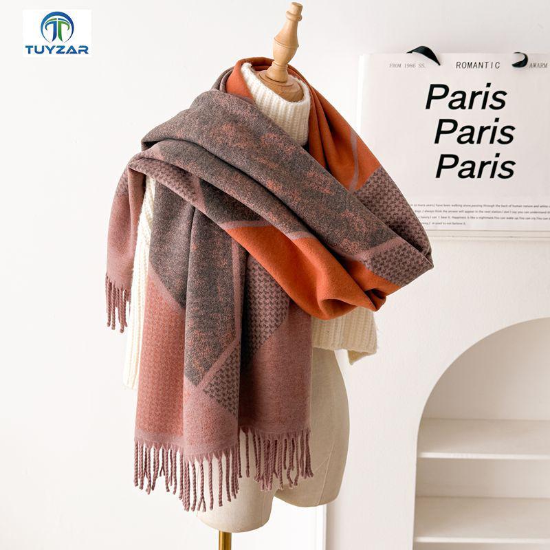 Dubbelzijdige damessjaal: Herfst/Winter Koreaanse Stijl, High-End Mode, Zachte Nekwarmer, Dikke Kwastensjaal