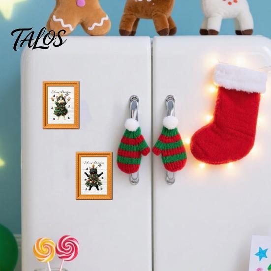 Holiday Kitchen Accessories Christmas Ghost/Dog/Cat Fridge Magnets, Retro Wooden Photo Frame Refrigerator Magnet, Strong Magnetic Creative Party