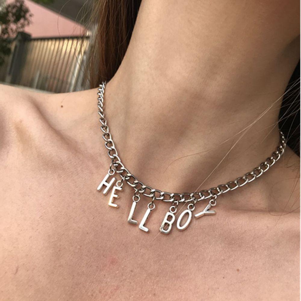 Neue Punk-Stil Hip-Hop Anhänger Halsketten Buchstaben Latz Kette "Hellboy" Choker