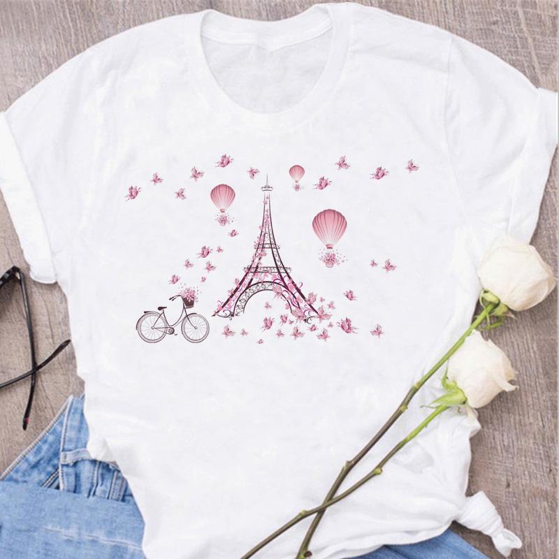 Woman Funny Bicycle Floral Print T Shirt Harajuku Women Tshirts Casual O-Neck Short Sleeves Tops Tees Shirt,Drop Shipping
