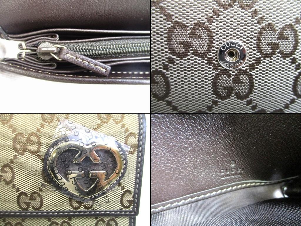 Authentic GUCCI Beige GG Canvas Dark Brown Leather Heart Motif Flap Wallet #b093  Open box