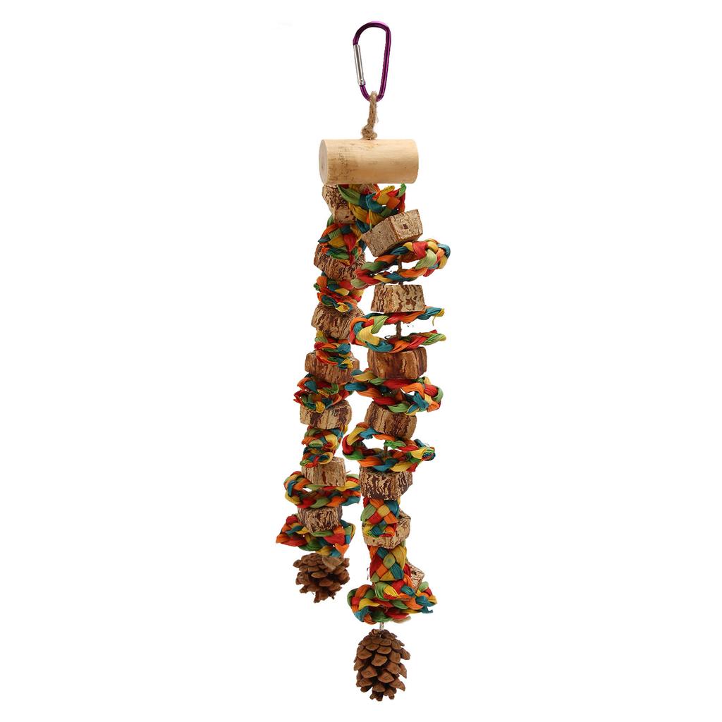 Parrot Chewing Toy Beak Grinding Safe Log Nut Pine Cone Corn Leaf Hanging Bird Cage Toys for Medium Large Birds Colorful