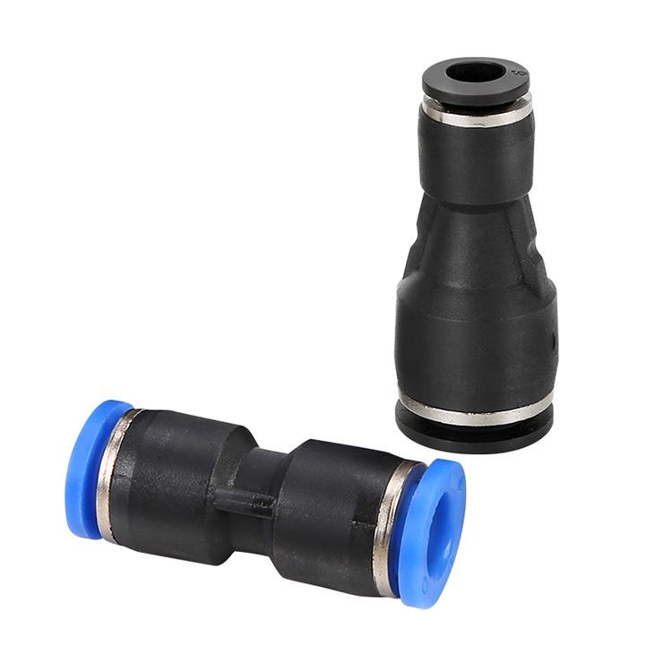 Straight Quick Push-In Pneumatic Air Tube Connector, PU Sizes 6-16, Plastic Two-Way Joint