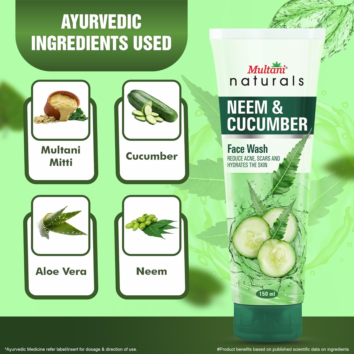 Multani Naturals Очищающее средство для лица с нимом и огурцом 150 мл Увлажняющее ежедневное очищающее средство Бережное освежающее уход за кожей для мужчин и женщин