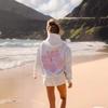 Sudadera con capucha de canalé bordada para mujer - Hombros caídos, corte holgado, manga larga, estilo femenino