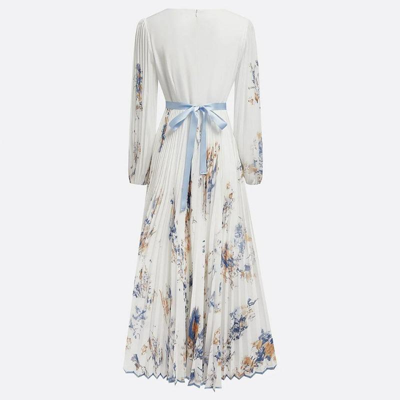 Women's Floral V Neck Maxi Dress 3/4 Bell Sleeve Tie Waist A Line Elegant Summer Long Dress