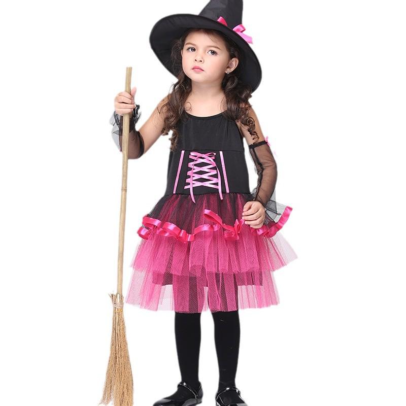 Children's Witch Role-Play Costume: Mesh Puffy Dress for Halloween Cosplay.