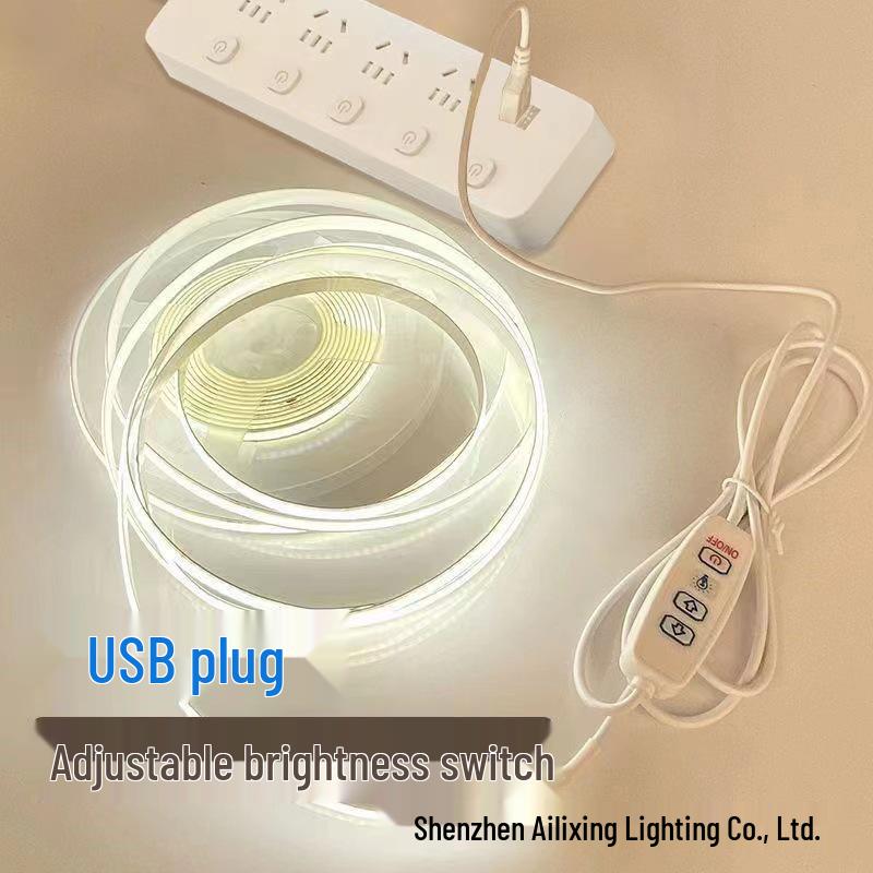 USB Plug-in Touch Switch Dimmable LED Strip Light, Flexible 5V Self-Adhesive, 320 COB LEDs