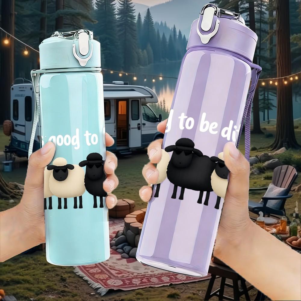 1PC Piano Keyboard Sheep Silhouette 750ml Color Plastic Sports Water Bottle Leakproof Flip Straw Lid Suitable for Sports Office Home Use