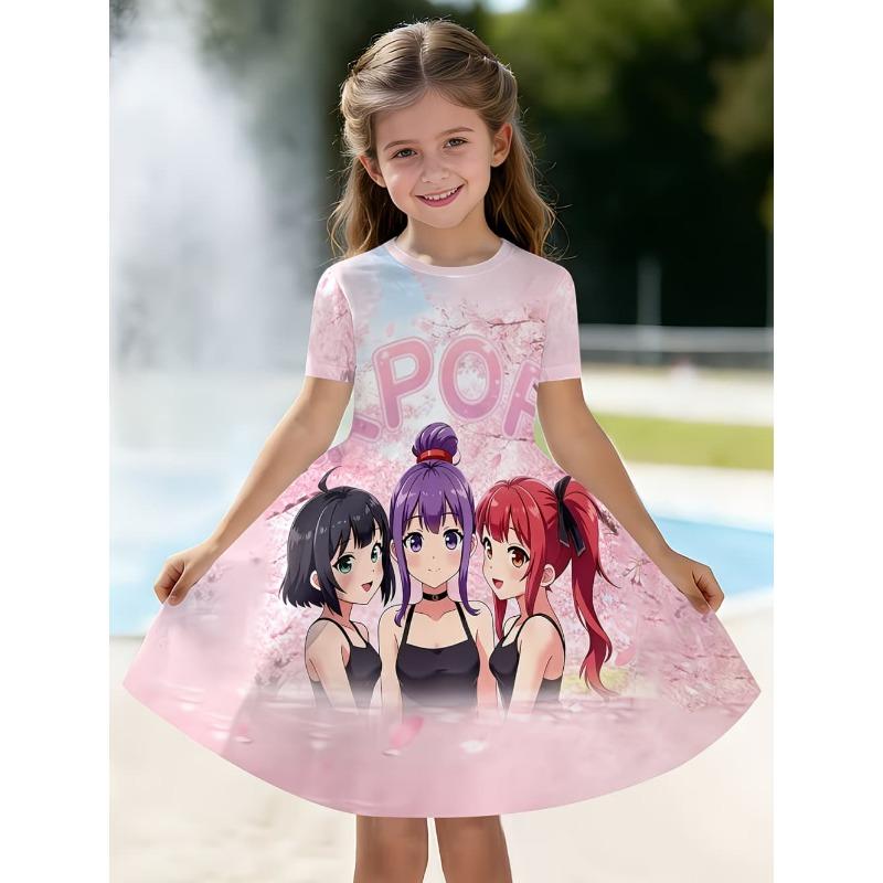 Kpop kreslené grafické šaty pro dívky Vtipný dárek pro fanouška Oblečení pro Harajuku dívky Letní topy Šaty s krátkým rukávem Dětské oblečení
