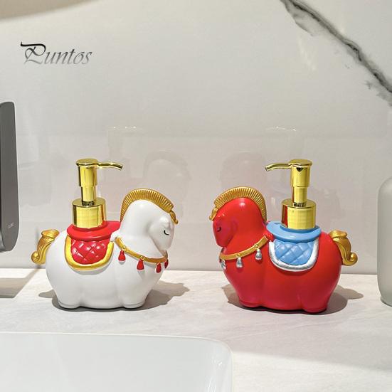 Practical Soap Container Dispenser Horse Design Hand Lotion Shower Dressing Table Holder Gel Bottle with Golden Pump Head Bathroom Accessory Metal