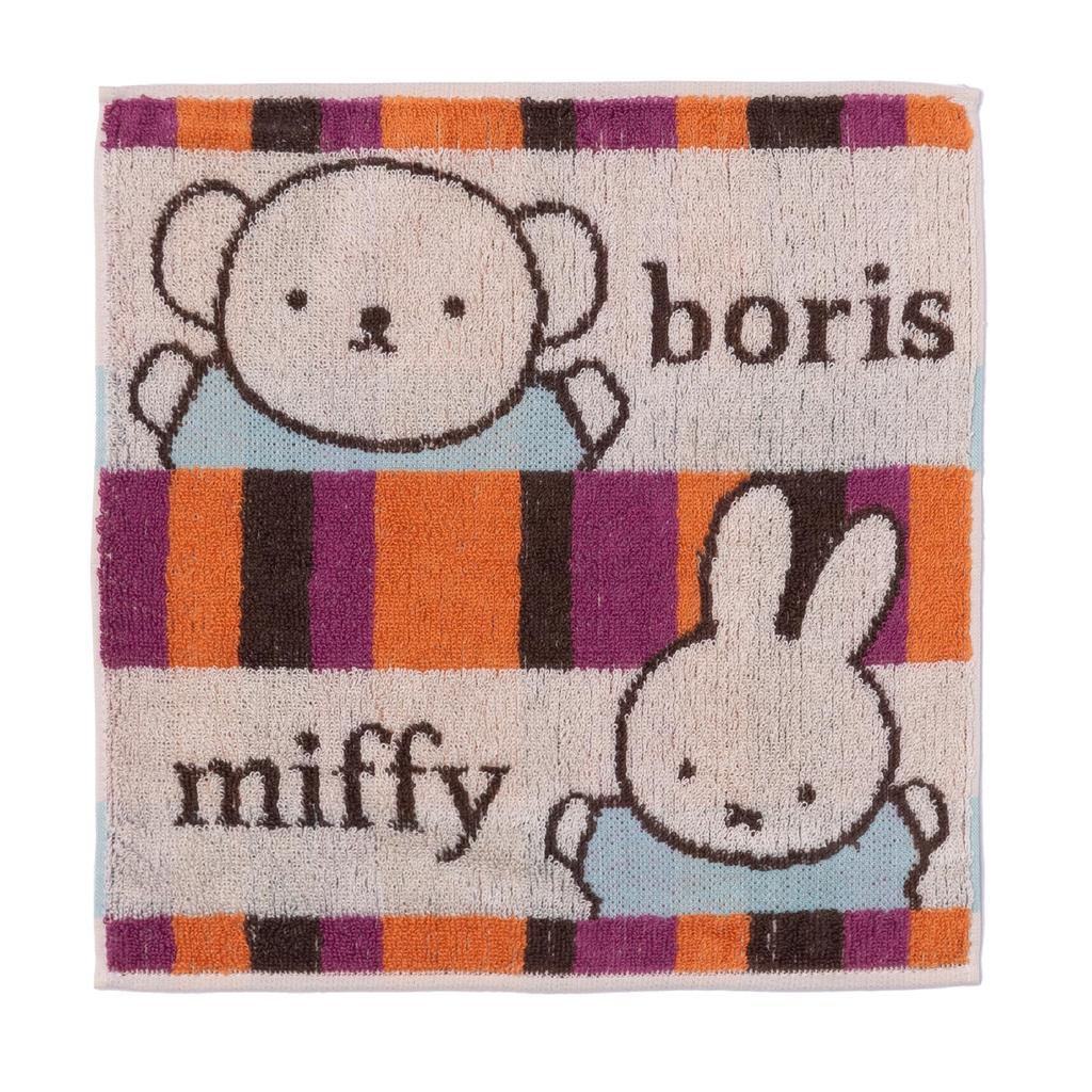 Nishikawa Miffy Mini Hand Towel Miffy Boris Striped Dick Made In XT43658661 Towel, 25x25cm, Washable, 100% Cotton, DB3660, & Pattern, Bruna, Japan,